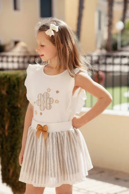 Conjunto crudo de Verano para Niña con Lazo