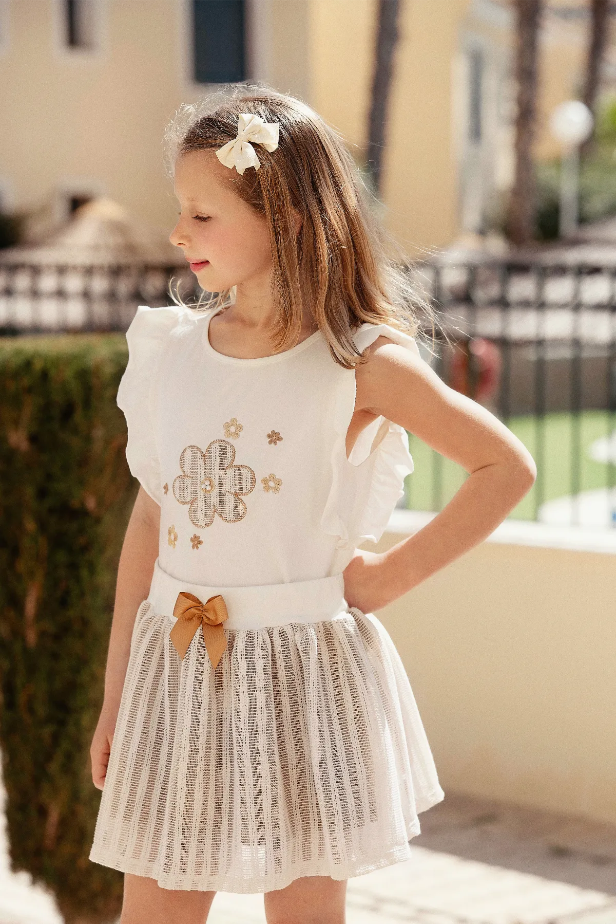 Conjunto crudo de Verano para Niña con Lazo